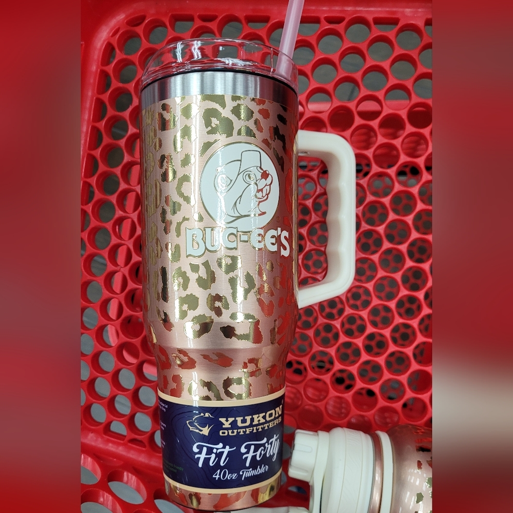 Rose gold leopard Buc-ees Fit Forty Yukon tumbler 40oz with handle
